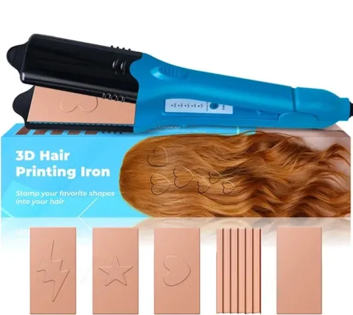 Плойка випрямляч 3D Hair Printing Iron XL - 619 для випрямлення волосся з насадками з малюнком, щипці 5 пластин з керамічним покриттям і рукавичкою