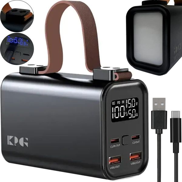Портативний зарядний пристрій Power Bank KP KG-300 30000 mAh 100w з ліхтариком, зовнішній акумулятор повербанк 30000МАЧ USB Type-C з ручкою Чорний
