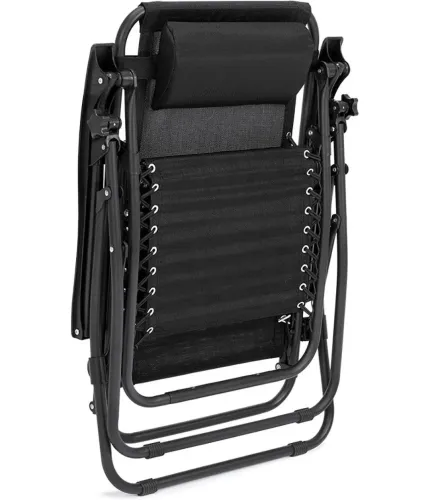 Розкладний шезлонг лежак Homart ZGC-001 Zero Gravity XXL до 150 кг з підсклянником, Садове складне крісло розкладачка Bonro 167A Чорний