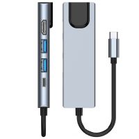Мультифункціональний USB-хаб HOCO AC-500 Type-C на RJ45, HDMI, 2xUSB 3.0 адаптер, Ethernet LAN інтернет перехідник, конвертер XoKo HUB