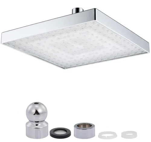 Світлодіодна квадратна насадка лійка для верхнього душу Shower head AND XL-902 з LED RGB підсвічуванням, душова насадка-лійка з датчиком температури