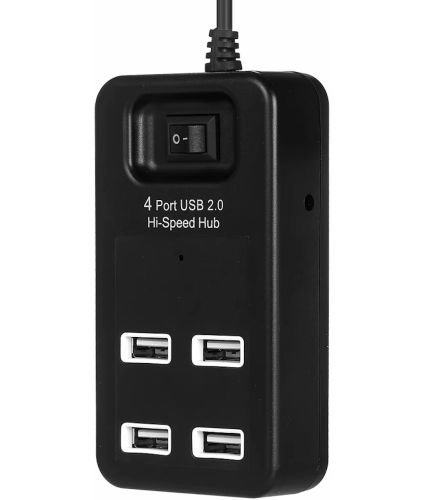 Разветвитель Hi-Speed Hub 4 Port USB 2.0 P-1601 хаб концентратор с выключателем на 4 юсб порта до 480 Мбит/с для компьютера и ноутбука Черный