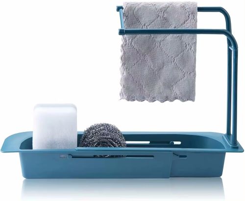Розсувна Полиця органайзер для раковини Sink rack AD - 1792 для губки і ганчірок, телескопічна поличка сушарка рушники на мийку LY-567 Темно-синя