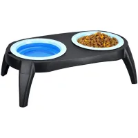 Нескользящая двойная миска Dougez Pet Bowl Set 2 в 1 для еды и воды на складной подставке для собак и кошек 600мл, Кормушка для домашних животных