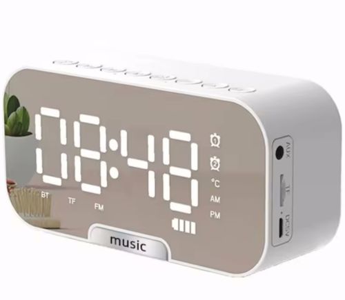 Дзеркальний годинник з колонкою Fleco BT Q5 Bluetooth з LED підсвічуванням і підставкою для телефону, блютуз колонка з годинником LS-Q5 з термометром