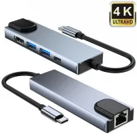 Мультифункціональний USB-хаб HOCO AC-500 Type-C на RJ45, HDMI, 2xUSB 3.0 адаптер, Ethernet LAN інтернет перехідник, конвертер XoKo HUB
