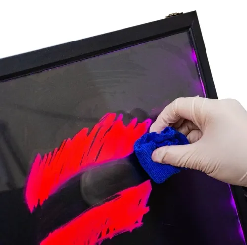 Рекламна флуоресцентна LED дошка Fluorecent Board With Stand 50х70см на стійці, світиться лід дошка на стійці з фломастером і серветкою Чорна