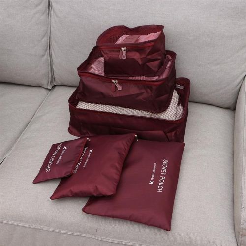 Набір дорожніх сумок органайзерів Secret Pouch 6 штук Бордові, чохли мішки для зберігання одягу у валізі, водонепроникні для подорожей laundry