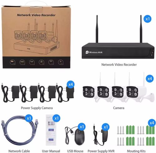 Комплект бездротового відеоспостереження відеореєстратор NVR KIT 601 Wi-Fi 4CH 3MP, Набір 4 вуличних бездротових камер для зовнішнього спостереження