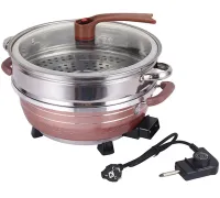 Електрична подвійна каструля скороварка Hoffmans HM-3031 8л 32см, 1500W, Електрокаструля пароварка рисоварка HM3031 від мережі Коричнева