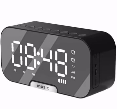 Дзеркальний годинник з колонкою Fleco BT Q5 Bluetooth з LED підсвічуванням і підставкою для телефону, блютуз колонка з годинником LS-Q5 з термометром