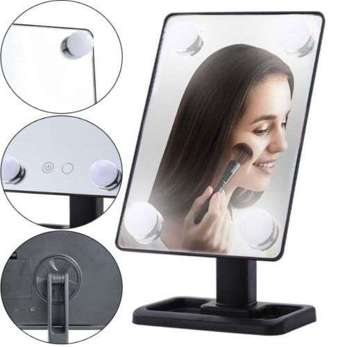 Настільне Косметичне дзеркало Cosmetie mirror 360 Rotation Angel з LED підсвічуванням для макіяжу, компактне прямокутне сенсорне дзеркало Чорне