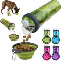 Подвійна пляшка поїлка для води і корму зі складною мискою Pet Drink Bottle 2 в 1 для собак і кішок похідна пляшка для тварин, Миска для прогулянок