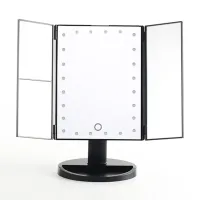Косметичне потрійне дзеркало з сенсорною кнопкою Superstar Magnifying Mirror JN-817 3 в 1 зі збільшенням, складне дзеркало з LED підсвічуванням Чорне