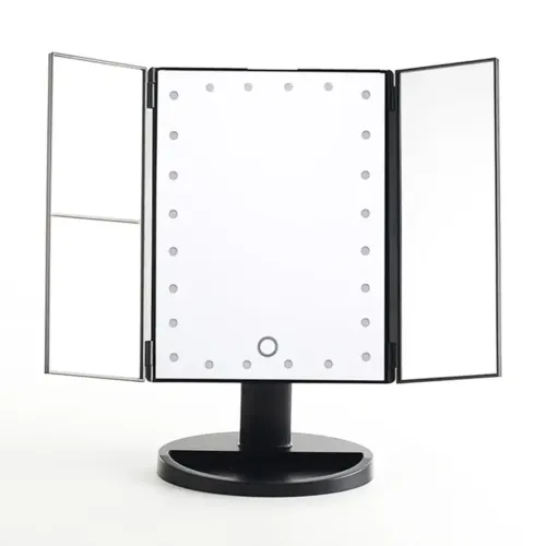 Косметичне потрійне дзеркало з сенсорною кнопкою Superstar Magnifying Mirror JN-817 3 в 1 зі збільшенням, складне дзеркало з LED підсвічуванням Чорне