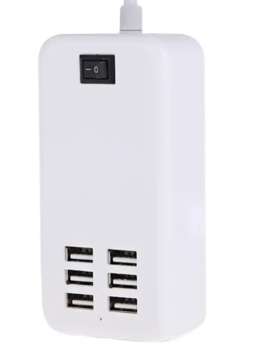 Мережевий зарядний пристрій USB Desktop Charger 20W на 6 портів з вимикачем, Зарядка адаптер для зарядки телефонів на 6 роз'ємів від мережі Білий