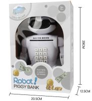 Дитяча електронна скарбничка світильник Robot Piggy Bank 6688-8 з кодовим замком і купюроприймачем, Дитячий сейф Робот з лампою на батарейках Білий