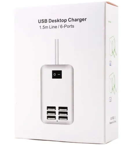 Мережевий зарядний пристрій USB Desktop Charger 20W на 6 портів з вимикачем, Зарядка адаптер для зарядки телефонів на 6 роз'ємів від мережі Білий