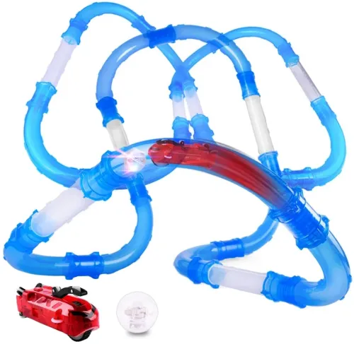 Гоночный трубопроводный трек Chariots Speed Pipes R131942 37 деталей с машинкой для детей, Детский гибкий автотрек Светящиеся гонки в трубе с пультом