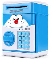 Дитяча електронна скарбничка сейф Cat Doraemon з купюроприймачем для грошей з кодовим замком електросейф з пін-кодом для купюр і монет для дітей синя