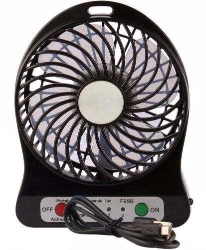 Настольный мини вентилятор Mini Fan XSFS-01 USB с аккумулятором 4.5W Black, портативный охладитель воздуха на подставке с Led фонариком Черный