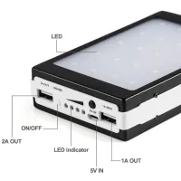 Портативное зарядное Power Bank Solar 90000 mAh c Led фонариком УМБ Metal Черный на солнечной батарее Павербанк, внешний аккумулятор, PowerBank 