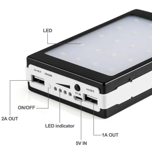 Портативное зарядное Power Bank Solar 90000 mAh c Led фонариком УМБ Metal Черный на солнечной батарее Павербанк, внешний аккумулятор, PowerBank 