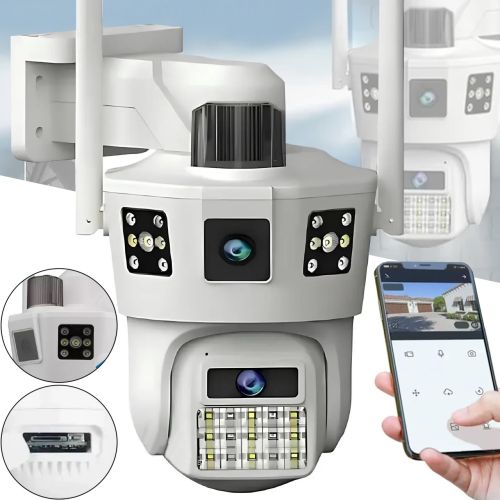 Вулична Wi-Fi камера відеоспостереження на 3 об'єктива Smart Camera SD-39 з датчиком руху, поворотна потрійна вай фай камера з нічною зйомкою