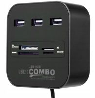Розгалужувач USB Hub Combo C329 7в1 MicroSD MS M2 MMC, Концентратор хаб картрідер 3 юсб порти до 480 Мбіт/с для комп'ютера і ноутбука Чорний