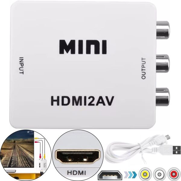 Активний конвертер перехідник HDMI на AV RCA AV P42 тюльпан зі звуком і зовнішнім живленням, Універсальний адаптер HDMI-AV Converter Mini 1080P Білий