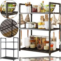 Кухонна Полиця органайзер Kitchen Storage Rack YX544-4 для зберігання кухонного приладдя 3 яруси рівня, стійка стелаж з гачками для кухні