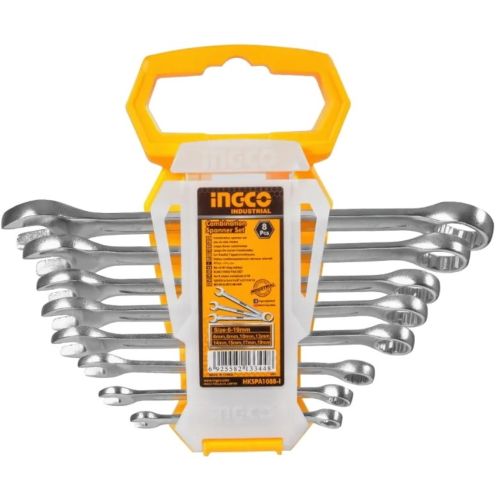 Комплект гаечных комбинированных ключей с трещоткой INGCO HKSPA1088-I 8mm-19mm 8 шт, Набор двухсторонних инструментов рожково-накладных 8 предметов