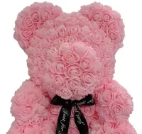 Маленький ведмедик з штучних 3D троянд Teddy Bear de Luxe 25 см Pink, Рожевий ведмідь Тедді