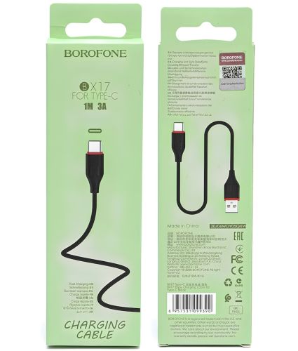 Кабель для зарядного пристрою Borofone BX17 USB Type-C 3A 1м для заряджання та передавання даних телефона, зарядка шнур 100 см для смартфона Чорна