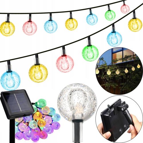 Вулична Садова гірлянда лампочки RGB Crystal Balls Lights 6 метрів 20 LED ліхтариків на сонячній батареї, водонепроникні ліхтарики Solar для саду