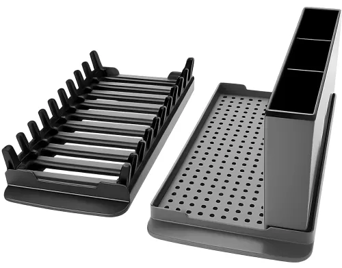 Настільна сушарка для посуду Scalable Drain Rack 0578 кухонний органайзер із піддоном і килимком із мікрофібри для зберігання та сушіння приладів Сірий