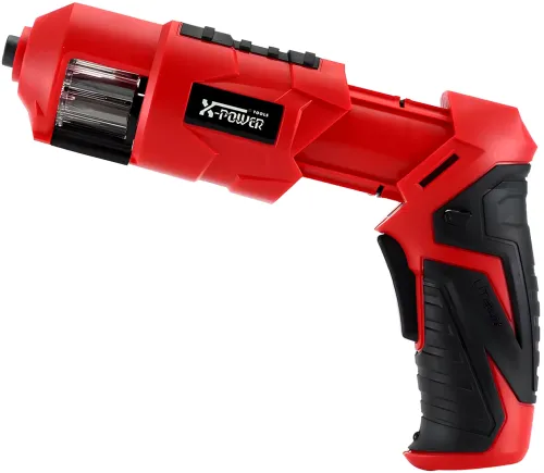 Бездротова акумуляторна викрутка X-POWER KCS625-Z6B 4 Нм електровикрутка револьверного типу 1300mAh електрична з набором біт від USB Червона