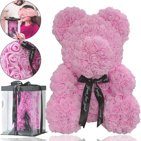 Маленький ведмедик з штучних 3D троянд Teddy Bear de Luxe 25 см Pink, світло рожевий ведмідь Тедді