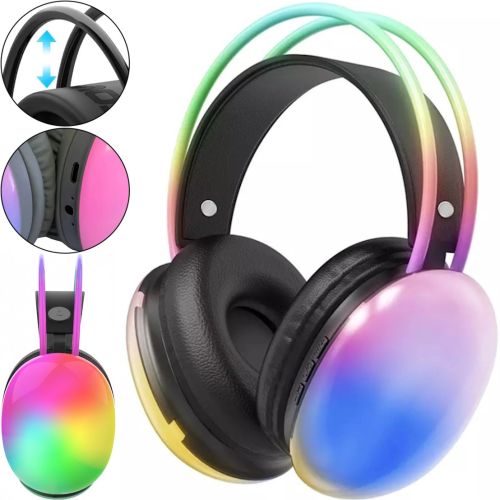 Накладные беспроводные наушники Bluetooth Welike WK-30 с RGB подсветкой Полноразмерные блютуз стереонаушники с портом AUX для компьютера и ноутбука