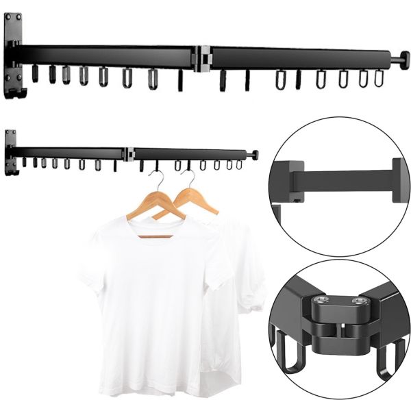 Настінна складна сушарка Wall Clothes Drying Rack на 2 секції 56 см для сушіння одягу до 30 кг, Вішалка з петлями для білизни з алюмінієвого сплаву