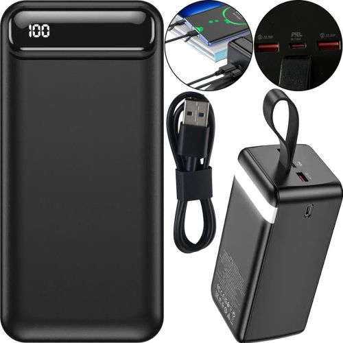 Внешний аккумулятор Borofone Power Bank BJ14D 50000mAh Black на 2 USB 22.5W и USB-C 20W, УМБ Повербанк батарея с ремешком для зарядки телефона Черный