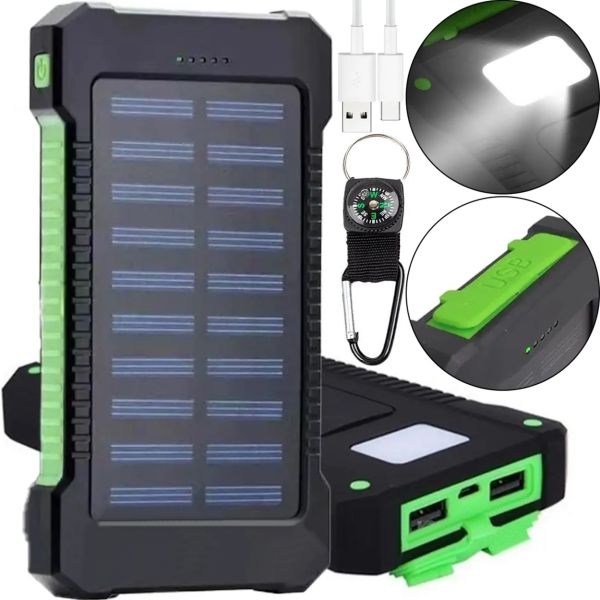 Портативний зарядний батарея Power Bank Solar JS-809 50000 mAh з сонячною панеллю і ліхтариком, зовнішній акумулятор повербанк для зарядки USB 2.1 A
