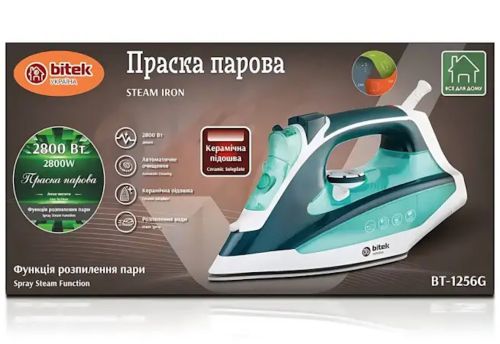 Електрична парова праска Bitek BT-1256G з керамічною підошвою для прасування одягу Вітек 2800W 3 режими для білизни з функцією самоочищення від мережі