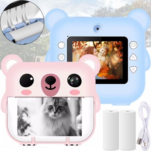 Дитячий фотоапарат з миттєвою печаткою Print Camera Y61 Ведмежа, Цифрова акумуляторна камера принтер для фото і відео з термопапером Y600-1