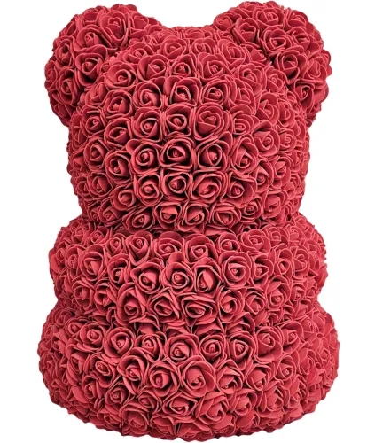 Маленький ведмедик з штучних 3D троянд Teddy Bear de Luxe 25 см Burgundy, бордовий ведмідь Тедді