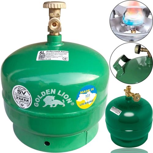 Туристическая газовый баллон Golden Lion Rudyy CK-630 5 литров 2кг без горелки, Бытовой балон 2.5 кВт Пропан с ручкой GL-2 PK-630 для дома Зеленый