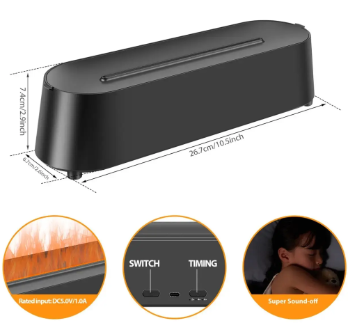 Зволожувач повітря нічник з ефектом полум'я 150мл Flame Diffuser Humidifier DQ709 з RGB підсвічуванням, Аромадифузор з імітацією вогню 9133 Чорний