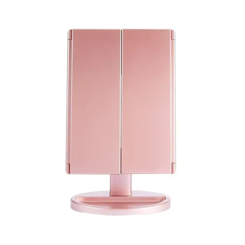 Косметичне потрійне дзеркало з сенсорною кнопкою Superstar Magnifying Mirror JN-817 3 в 1 зі збільшенням, складне дзеркало з LED підсвічуванням Рожеве