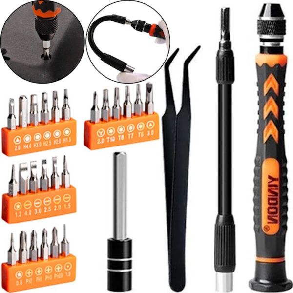 Універсальний комплект магнітних викруток 28 в 1 Screwdriver Set SW-91025 в кейсі, набір з 24 Викрутки пінцет і Подовжувач валу для розбору техніки