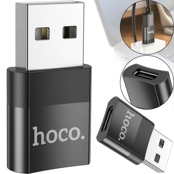 Універсальний перехідник Hoco UA17 USB to Type-C з функцією зарядки і передачі даних до 480 Мбіт/с, Адаптер Хоко юсб на USB-C 3A 60W Чорний, Адаптер Хоко юсб на USB-C 3A 60W